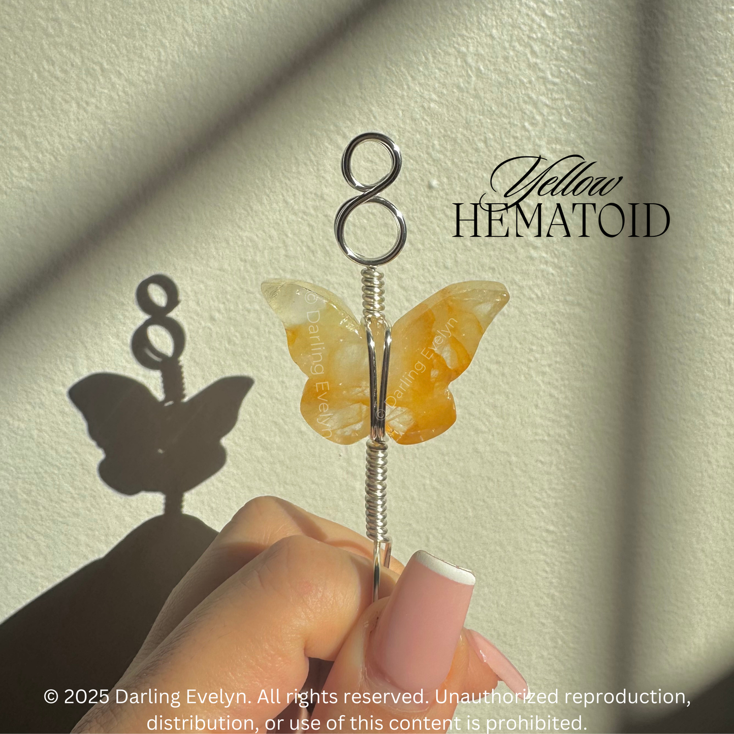 Yellow Hematoid Quartz Crystal Butterfly Joint/ Blunt Holder