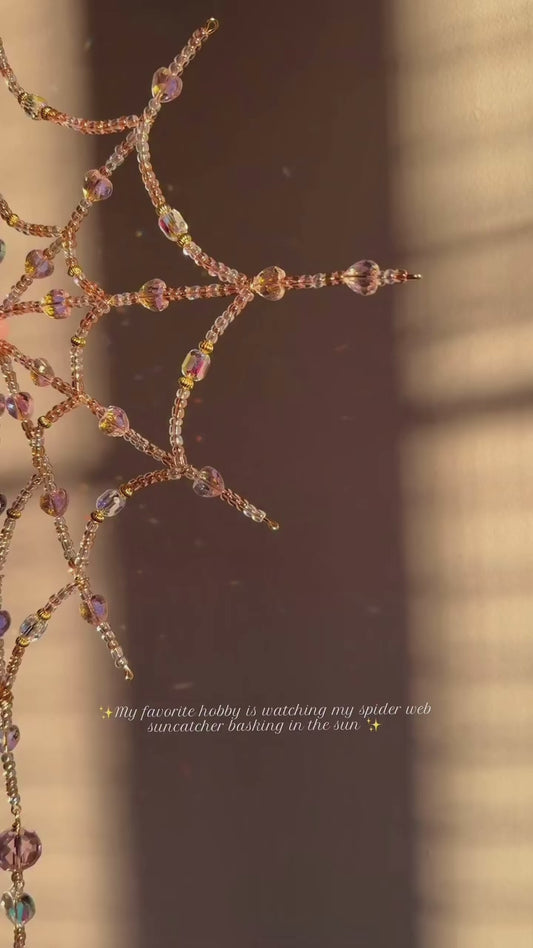 Pink Crystal Heart Spider Web Suncatcher
