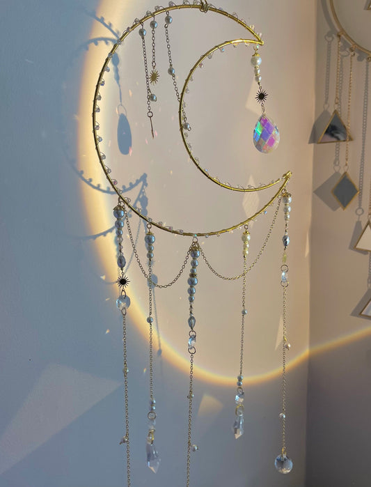 Pearly Crescent Moon Crystal Sun Catcher