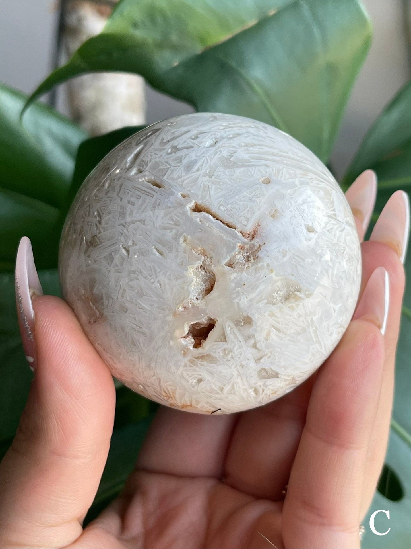 Plum Snow Druzy white agate sphere