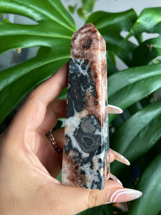 Drusy zebra agate crystal tower