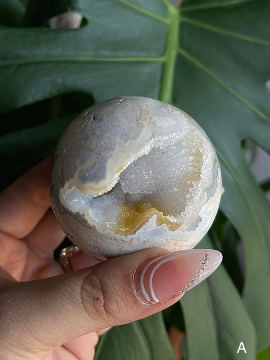 Plum Snow Druzy white agate sphere