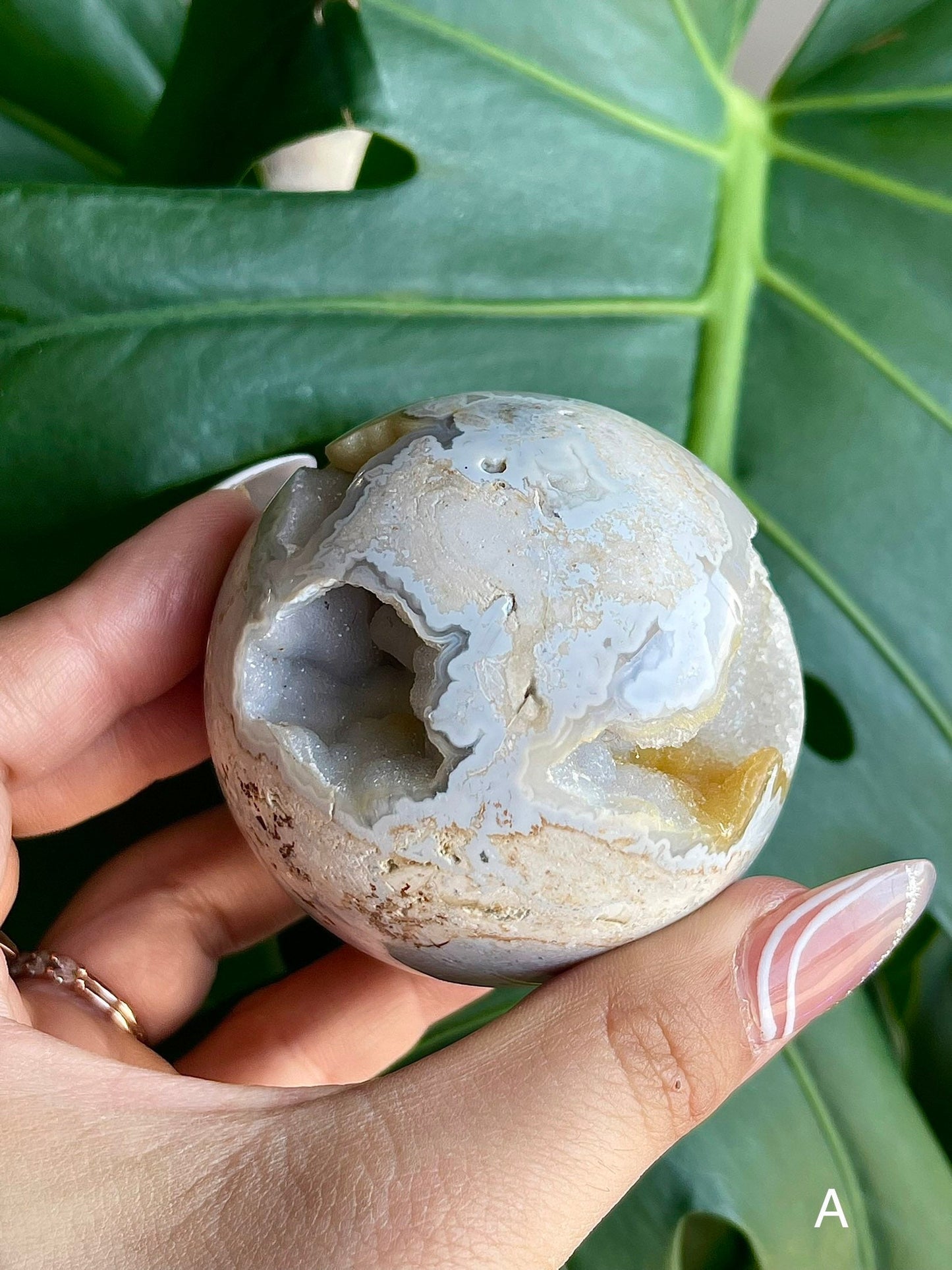 Plum Snow Druzy white agate sphere