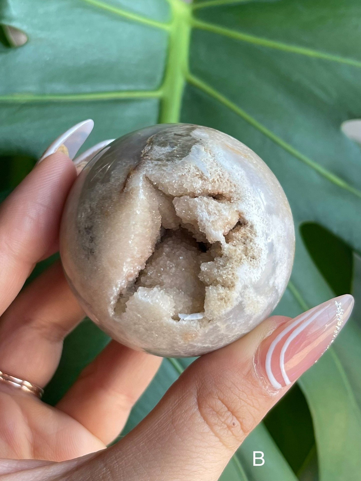 Plum Snow Druzy white agate sphere