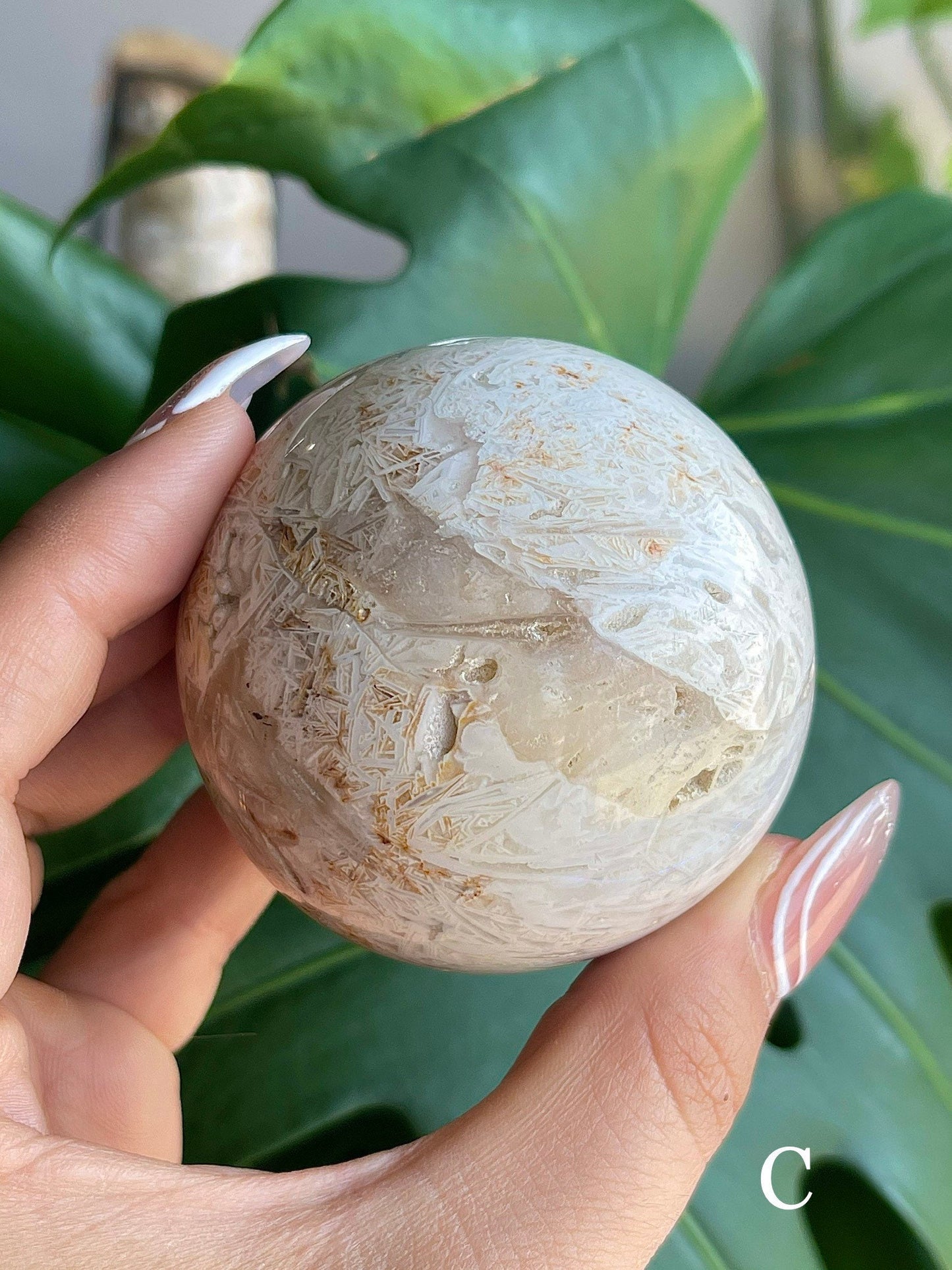 Plum Snow Druzy white agate sphere