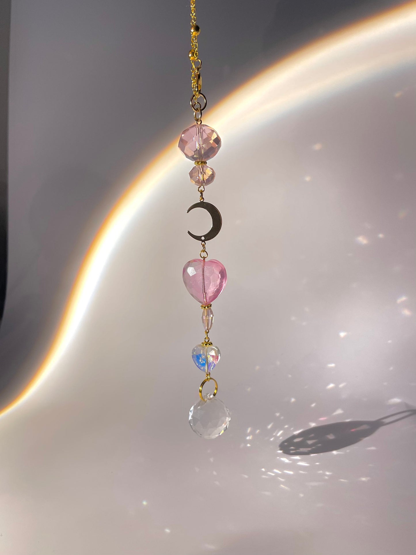 Crystal Moon Heart Car Mirror Suncatcher