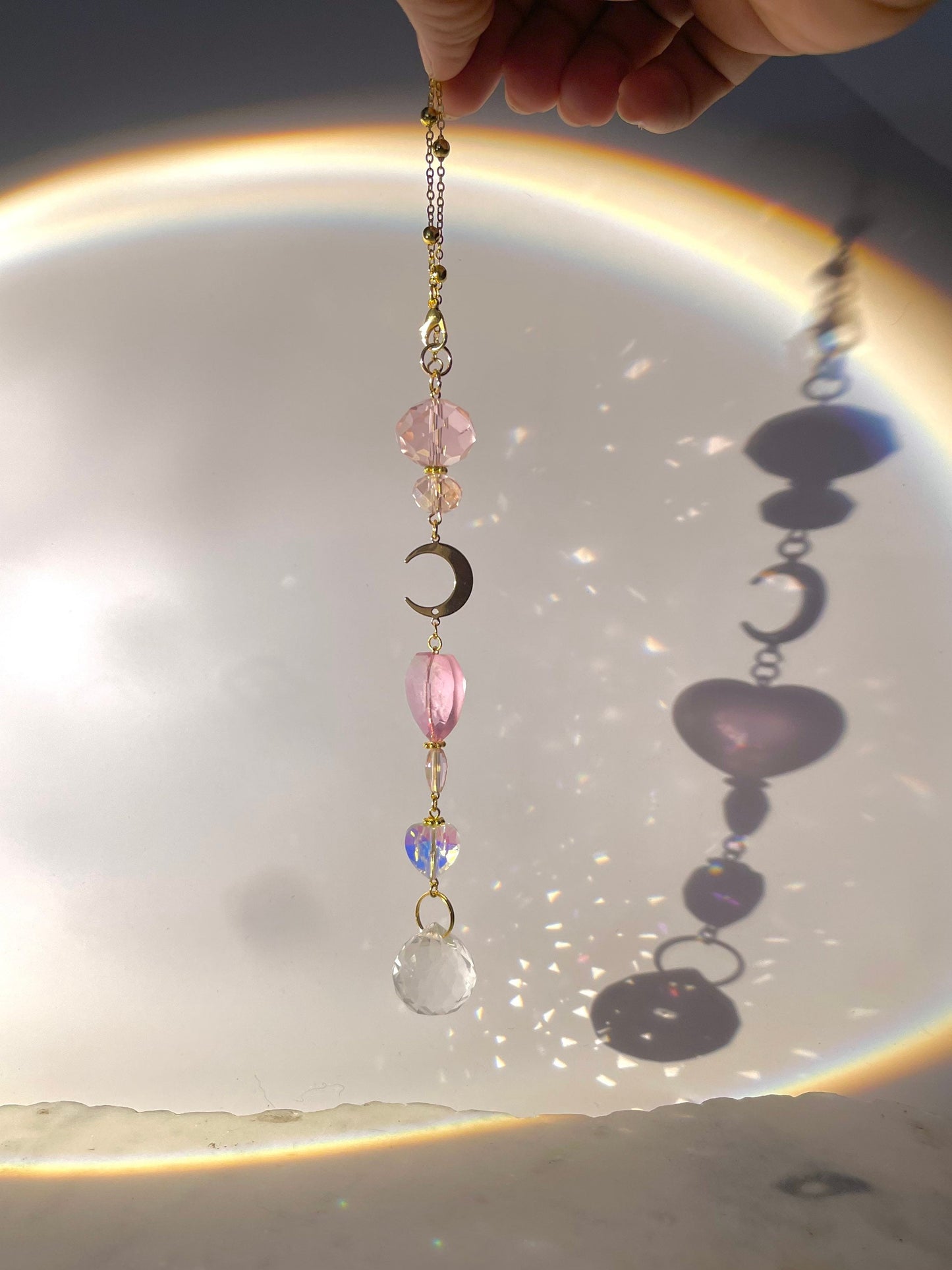 Crystal Moon Heart Car Mirror Suncatcher