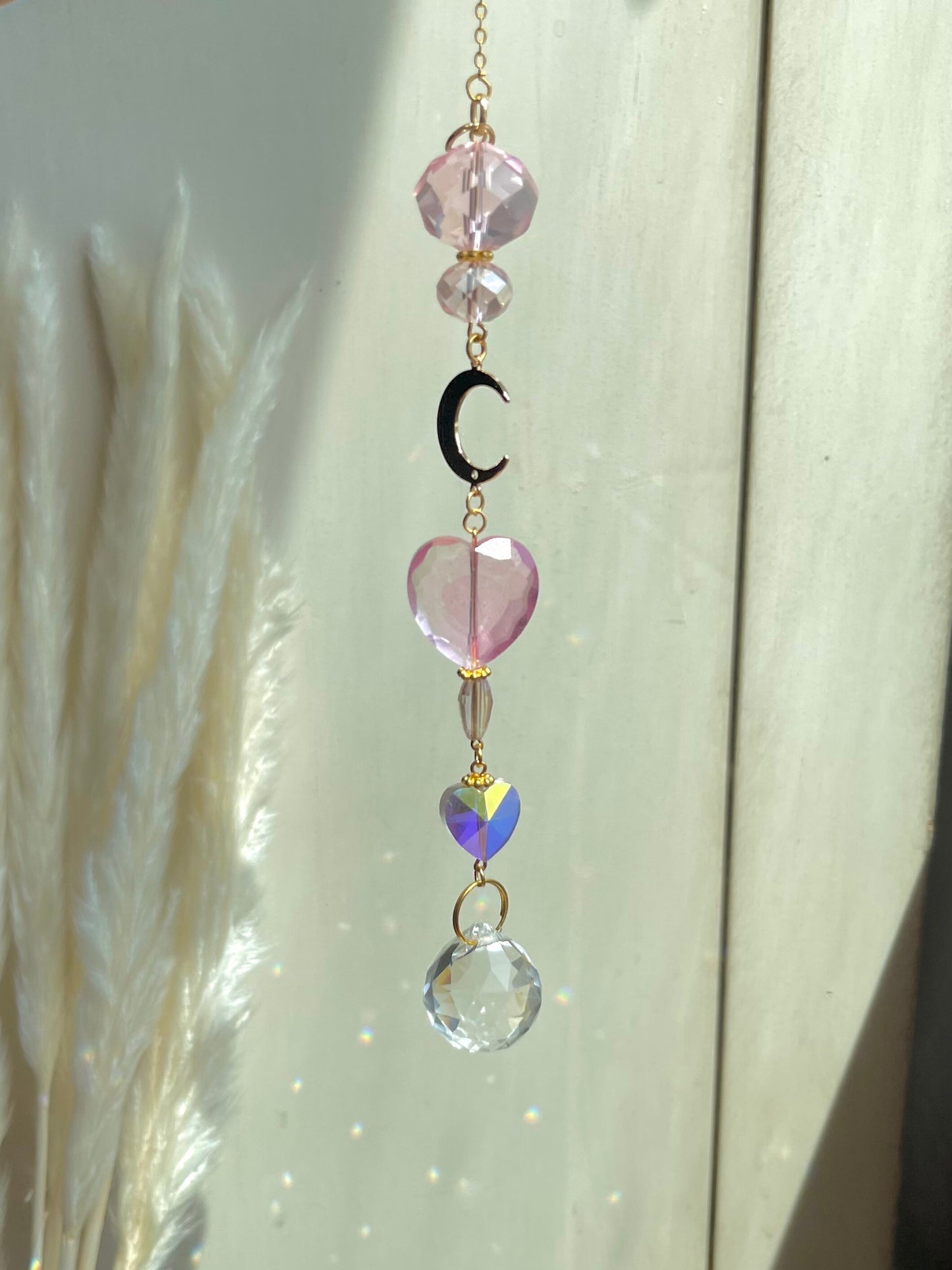 Crystal Moon Heart Car Mirror Suncatcher