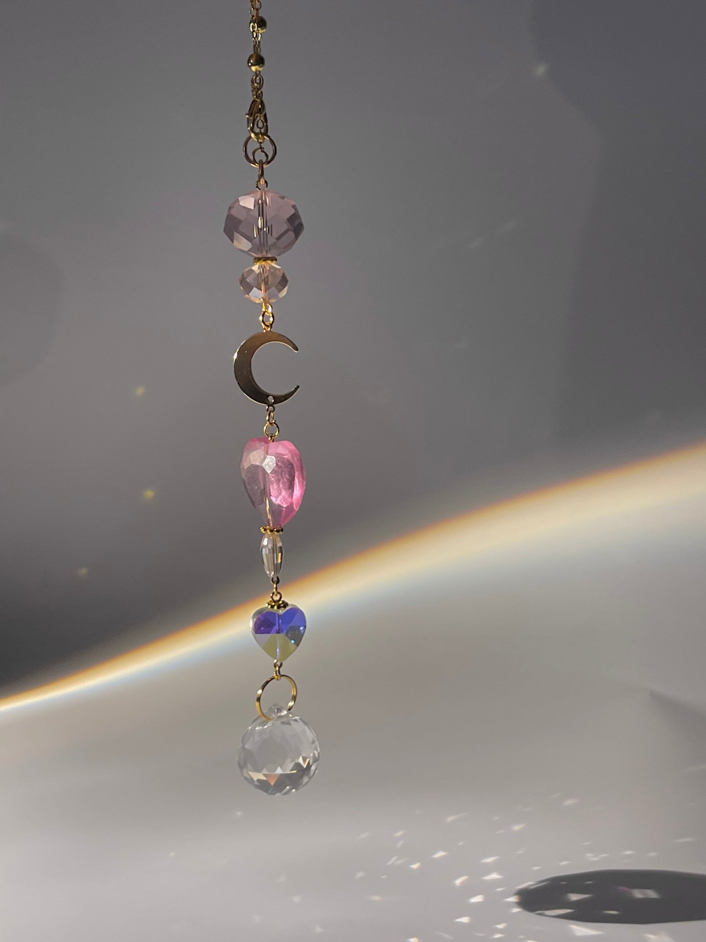 Crystal Moon Heart Car Mirror Suncatcher