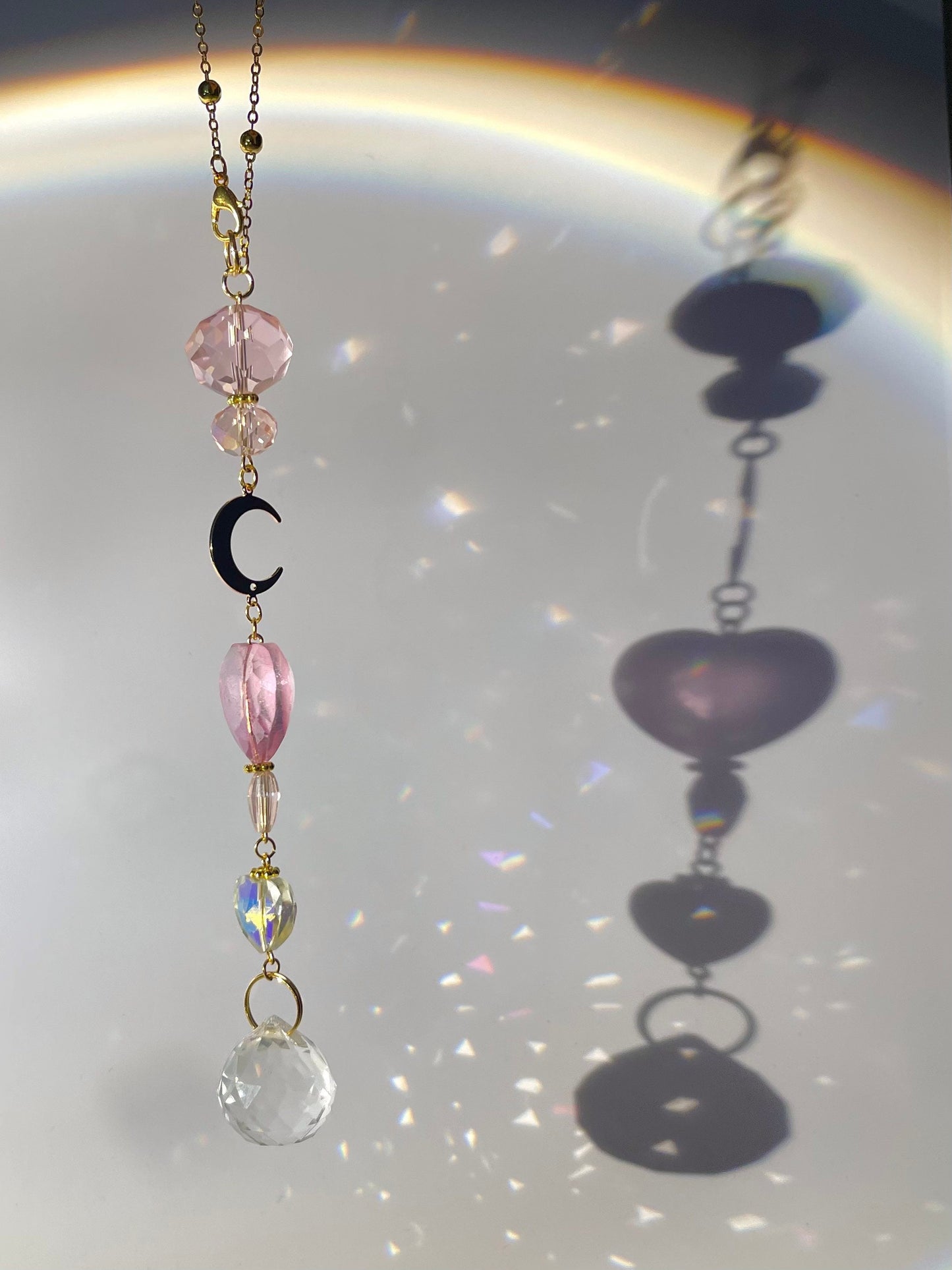 Crystal Moon Heart Car Mirror Suncatcher