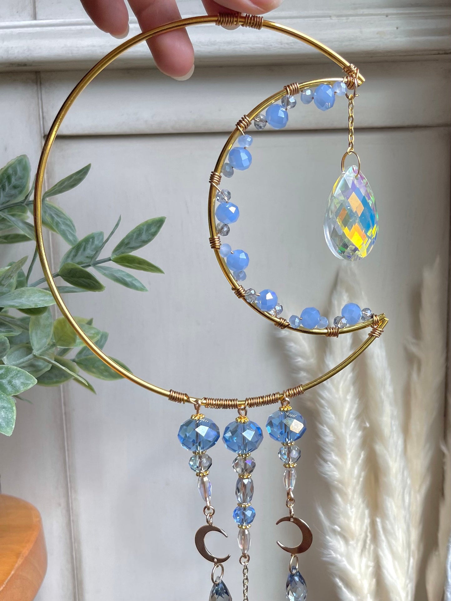 Crescent Moon Crystal Beaded Suncatcher