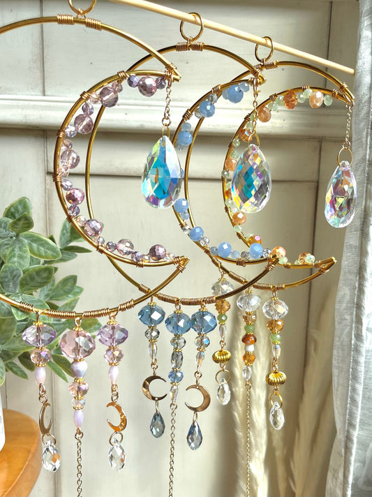 Crescent Moon Crystal Beaded Suncatcher