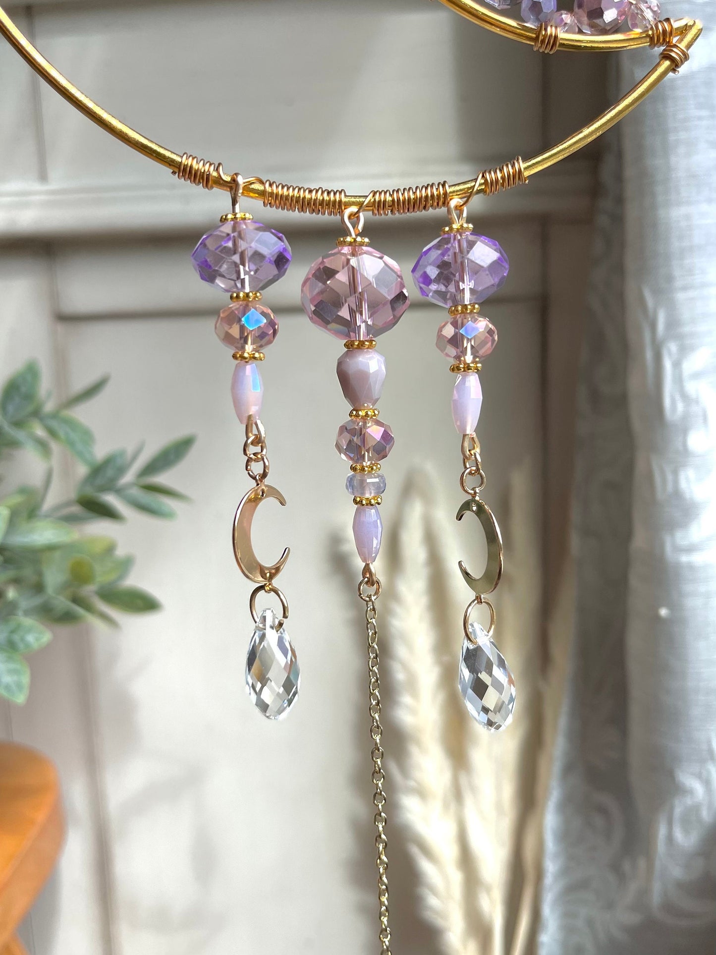 Crescent Moon Crystal Beaded Suncatcher