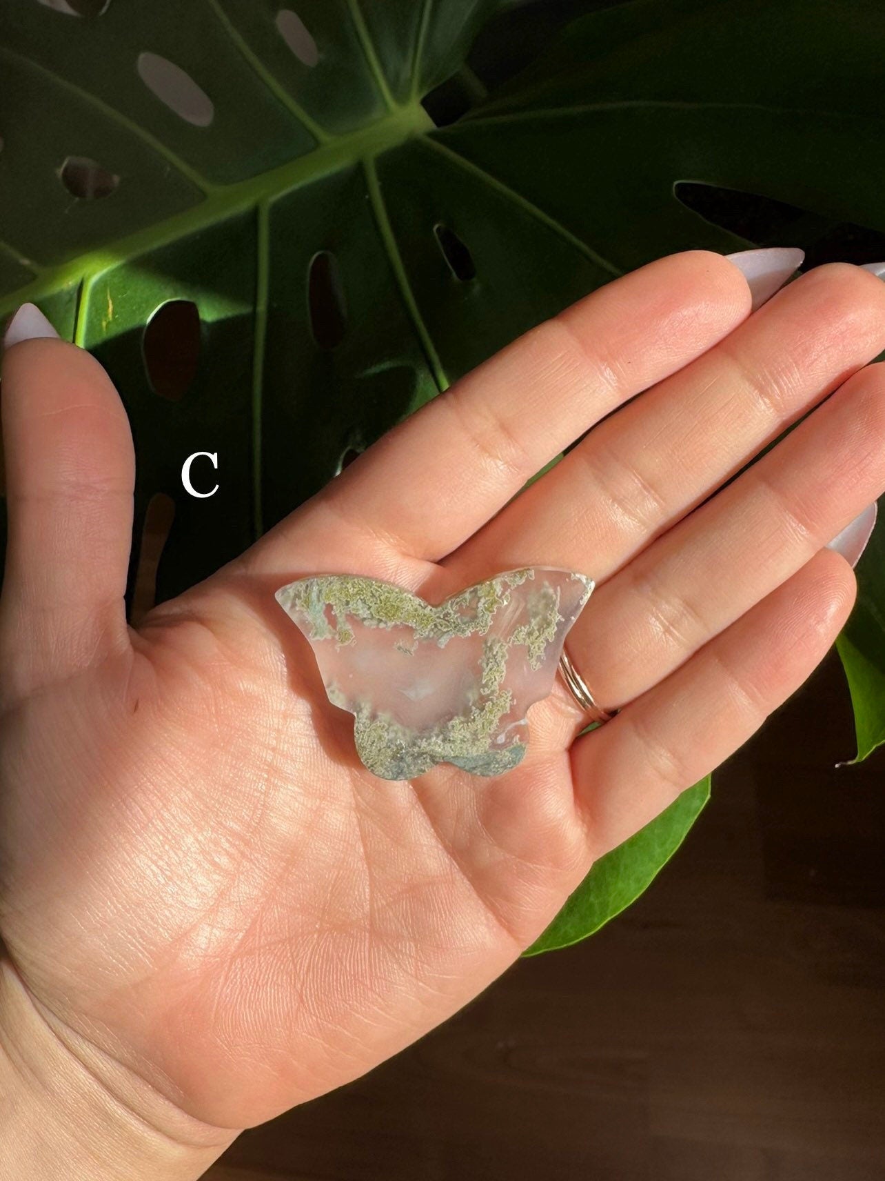 Moss agate crystal butterfly