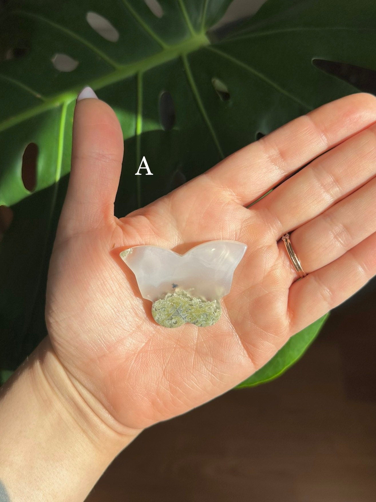 Moss agate crystal butterfly