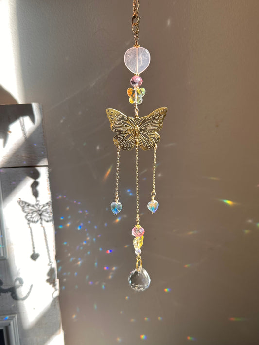 Rose Quartz Butterfly Car Rear View Mirror Charm Suncatcher