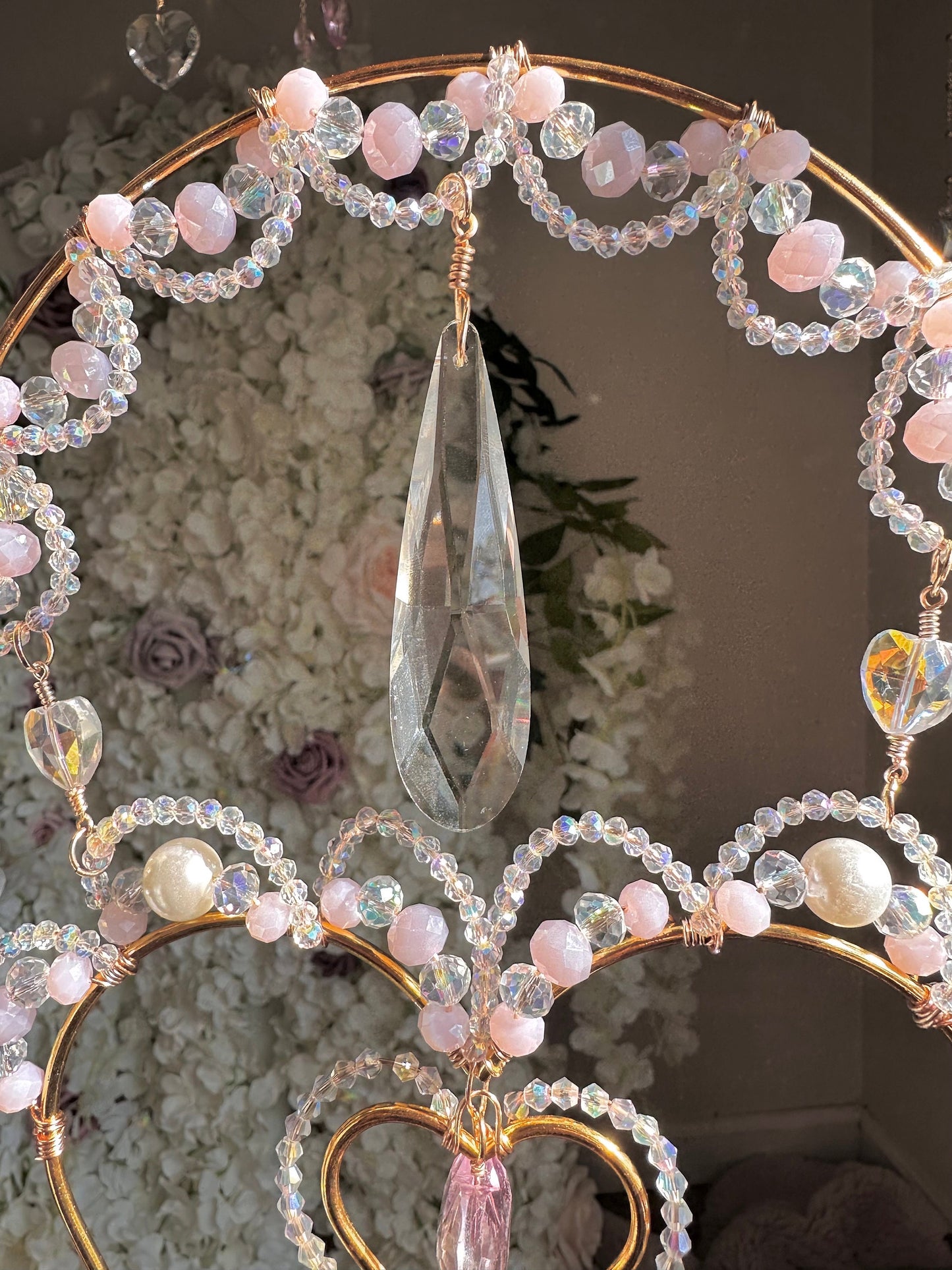 Lace Crystal Suncatcher | Hand Beaded Light Catcher | Rainbow Maker | Gift for her | the Cake suncatcher
