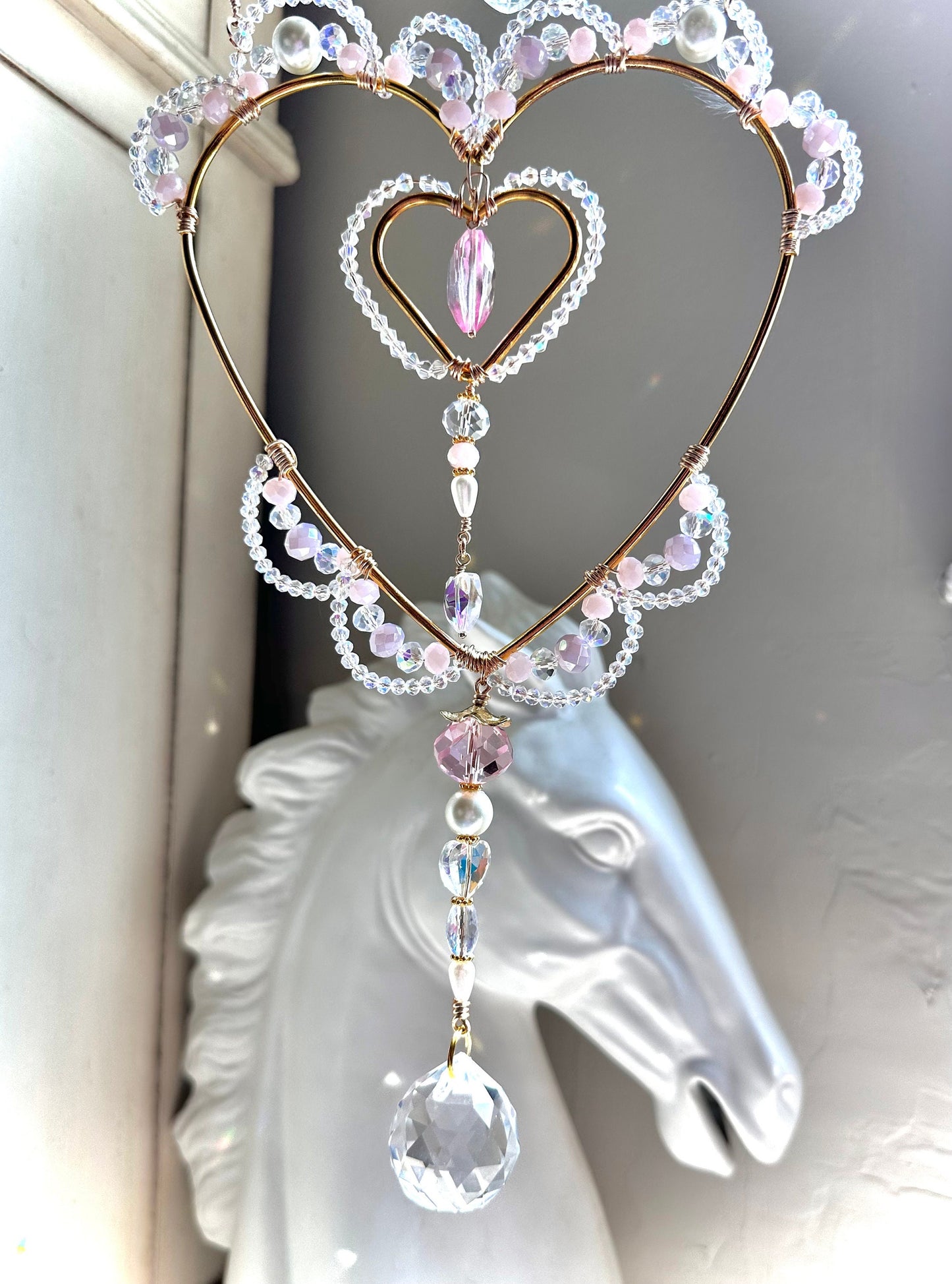 Lace Crystal Suncatcher | Hand Beaded Light Catcher | Rainbow Maker | Gift for her | the Cake suncatcher