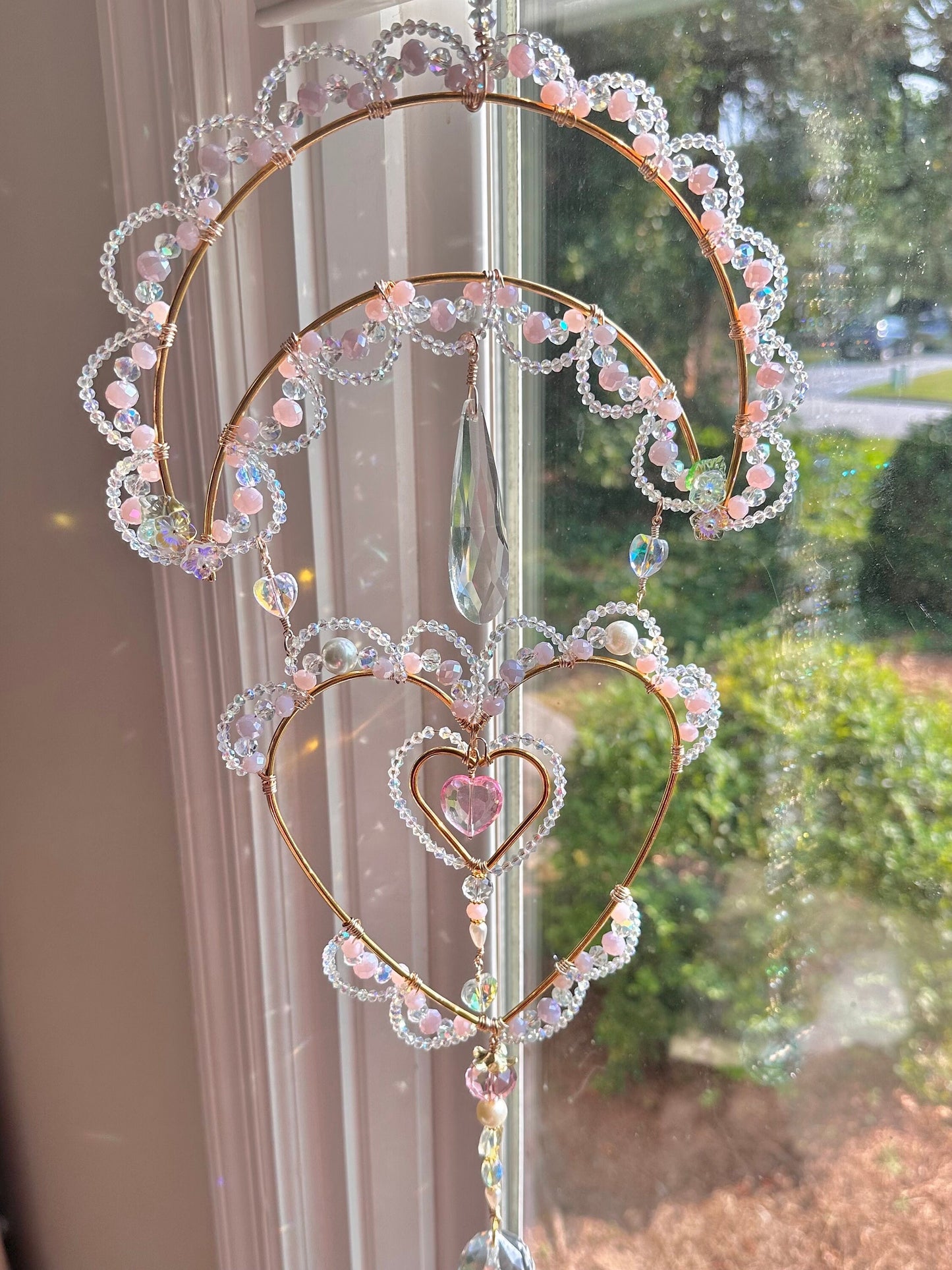 Lace Crystal Suncatcher | Hand Beaded Light Catcher | Rainbow Maker | Gift for her | the Cake suncatcher