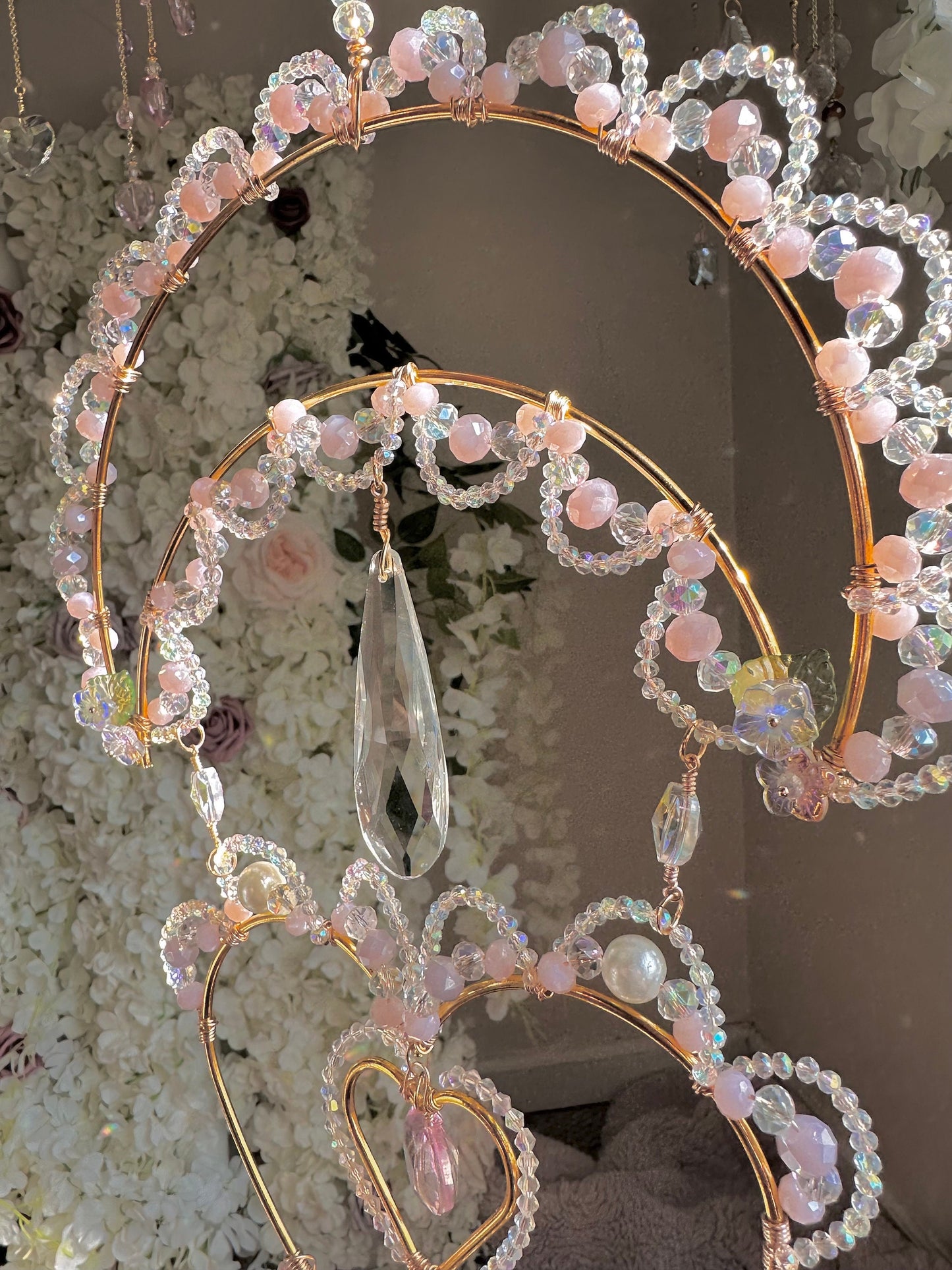Lace Crystal Suncatcher | Hand Beaded Light Catcher | Rainbow Maker | Gift for her | the Cake suncatcher
