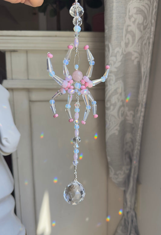 Rose Quartz Opalite Crystal Spider Suncatcher