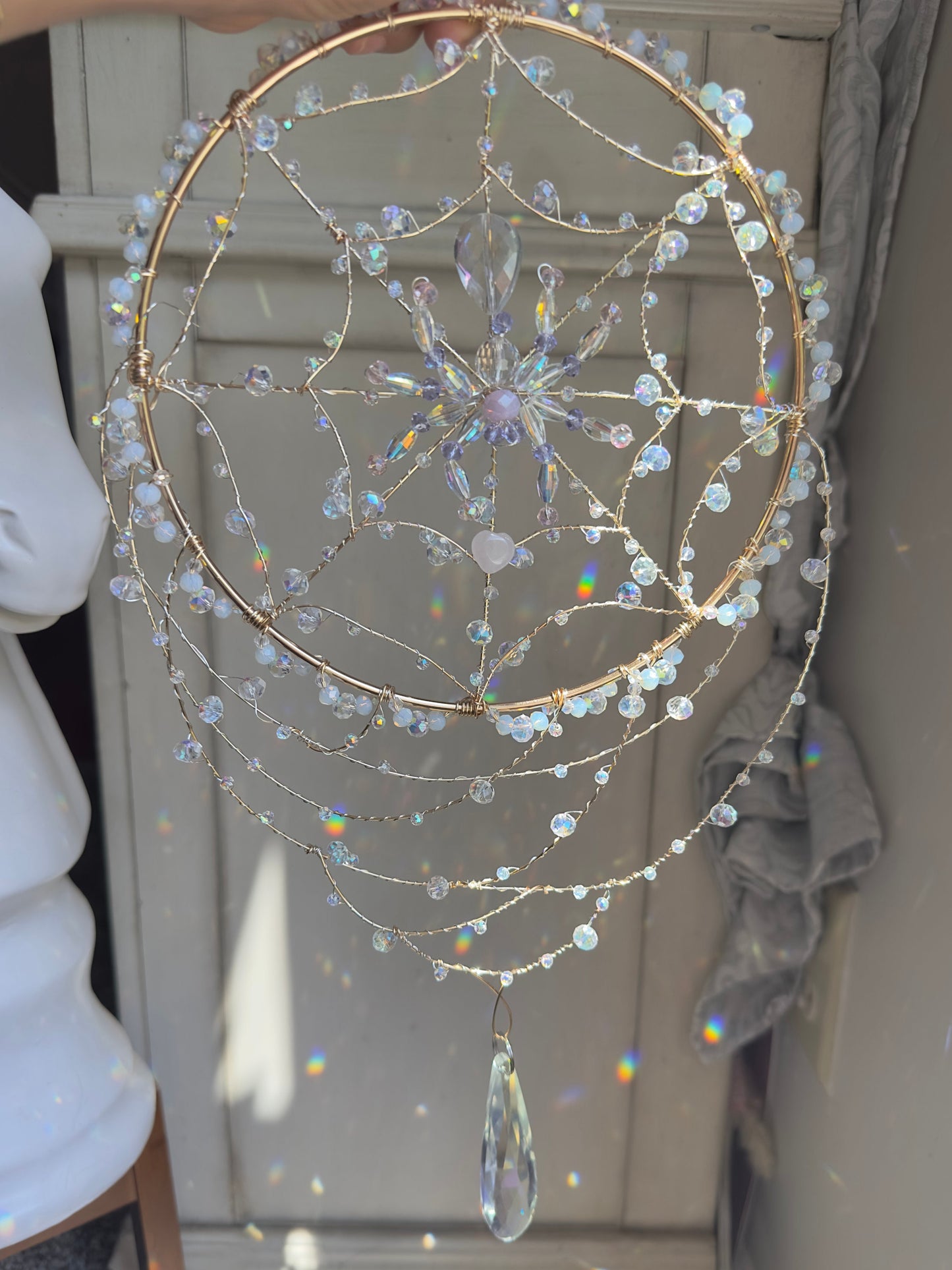 Rain Droplet Spider Web Crystal Suncatcher